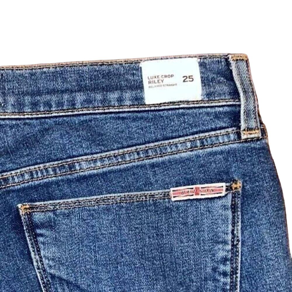 HUDSON Luxe Crop Riley Relaxed Straight Frayed Hem Button Fly Jeans Sz 25